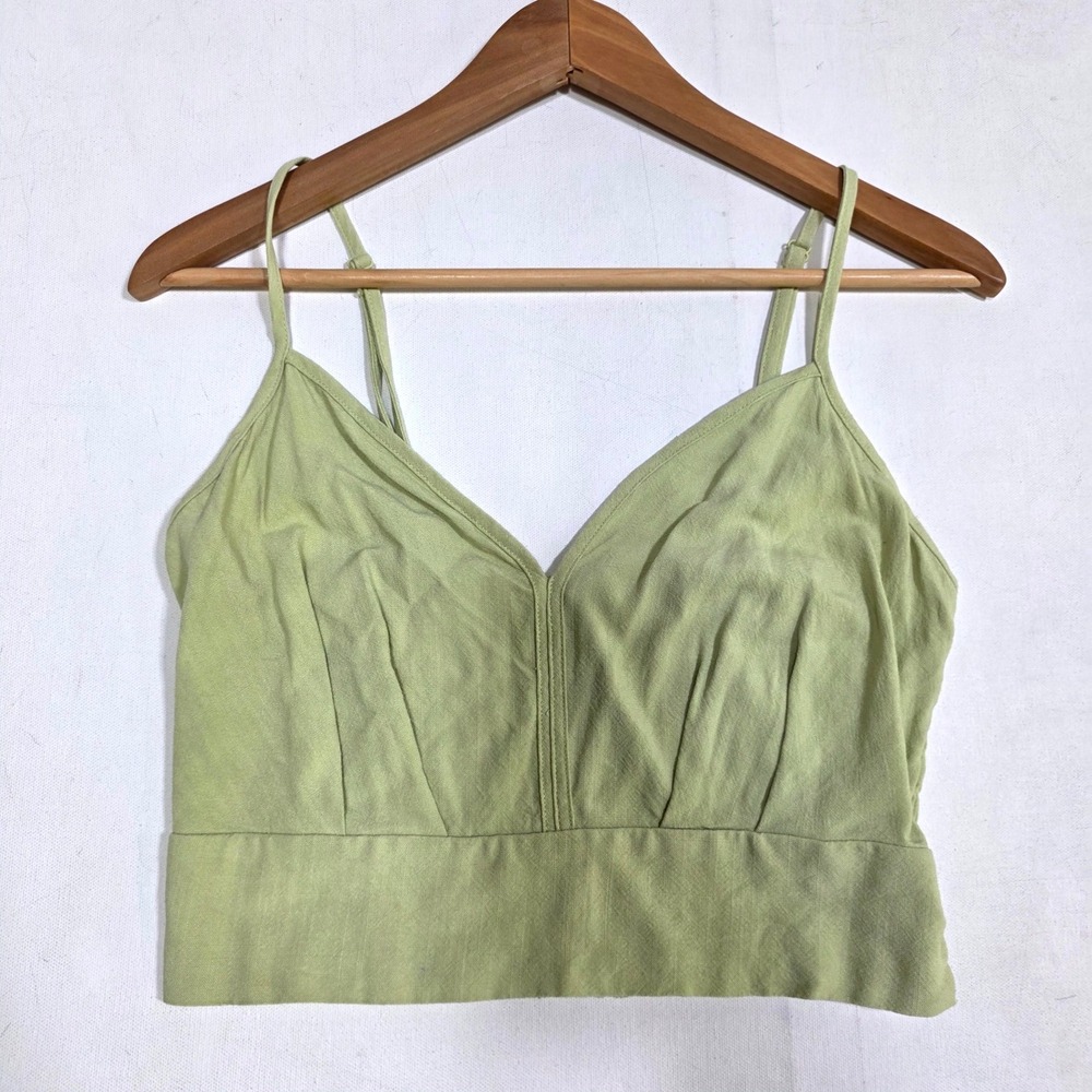 Sienna Sky Camisole Top Womens Medium Green Smocked Back Linen Blend CSET1003